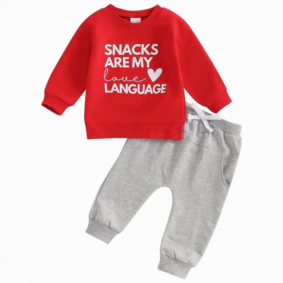 Gerichy Toddler Baby Boy Valentine's Day Outfits Letter Print Long Sleeve Tops Sweatshirt and Elastic Waist Pants Clothes Set,Grey