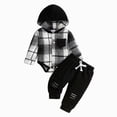 thumbnail image 1 of Gerichy Toddler Baby Boys Clothes Fall Winter Outfits Lattice Button Down Hooded Romper Tops Pants Sets 0-18 Months, 1 of 7