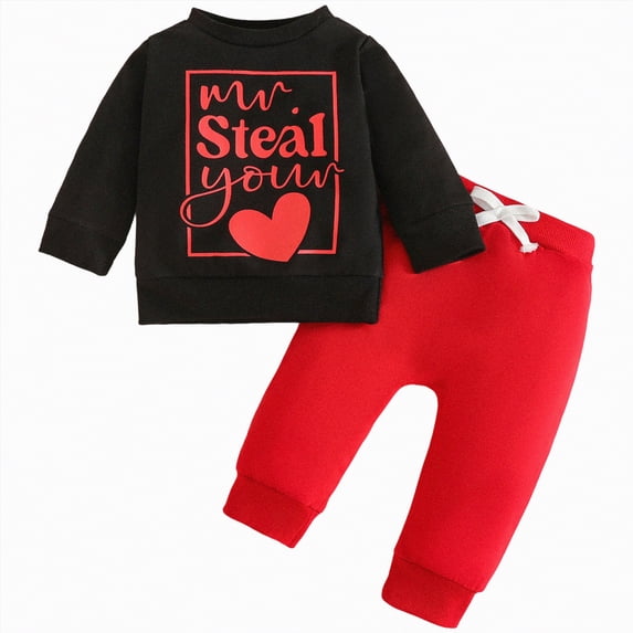 Gerichy Toddler Baby Boys Fall Outfits for Valentines Day 3 6 12 18 24 Months 2T 3T Letter Heart Print Long Sleeve Sweatshirts Long Pants 2Pcs Clothes Set