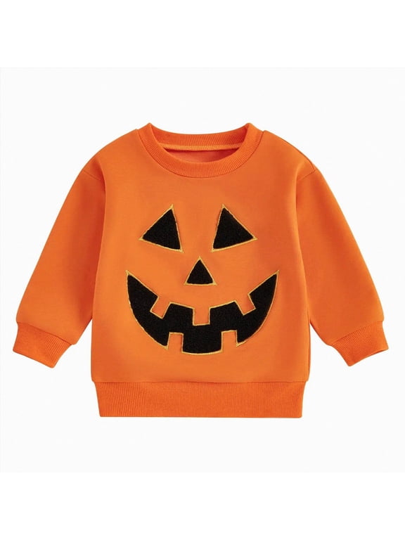 Toddler Baby Girl Boy Halloween Outfit Pumpkin Embroidery Knit Sweater Sweatshirt Top Fall Winter Clothes 12M-5T