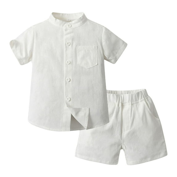 Gerichy Toddler Boy Button Up Shirt and Short Outfit Set, 2-Piece, Sizes 18M-5T Hawaii Beach Holiday Cotton Linen Shirts T Shirt Shorts Outfits