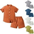 thumbnail image 1 of Gerichy Toddler Boy Button Up Shirt and Short Outfit Set, 2-Piece, Sizes 18M-5T Hawaii Beach Holiday Cotton Linen Shirts T Shirt Shorts Outfits, 1 of 3