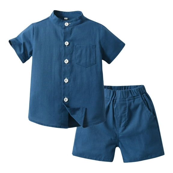 Gerichy Toddler Boy Button Up Shirt and Short Outfit Set, 2-Piece, Sizes 18M-5T Hawaii Beach Holiday Cotton Linen Shirts T Shirt Shorts Outfits