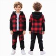 thumbnail image 1 of Gerichy Toddler Boy Clothes Fall Winter Outfit, Boys Clothes 2T 3T 4T 5T 2 Piece Plaid Hooded Button Top Pants Set for Toddler Little Kids 3T-7T, 1 of 7