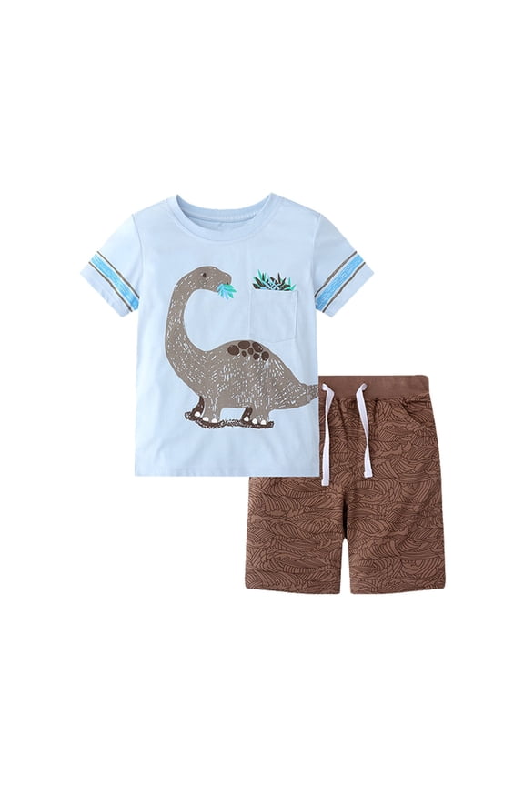 Toddler Boy Clothes Little Boys Summer Outfits Short Sleeve Clothing Dinosaur T-Shirt & Shorts Sets 2-7T