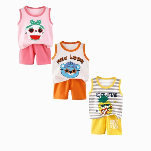 Gerichy Toddler Boy Summer Clothes Outfits 6Pcs Kids Cotton Short Sleeve Shirt Shorts Set