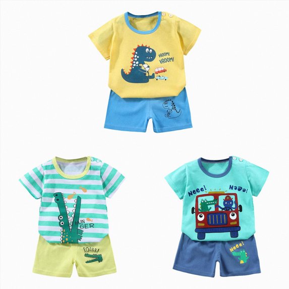 Gerichy Toddler Boys 6 Piece Outfits Cotton Summer Clothes Excavator Truck Cartoon Print T-shirt and Shorts Set for 2T 3T 4T 5T 6T