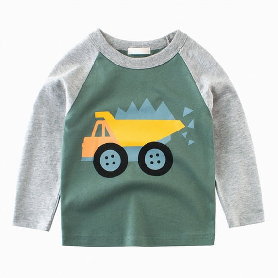 Gerichy Toddler Boys Long Sleeve Shirts Car Graphic Cotton Casual Crewneck Tops Fall Winter Base Layer Tees 2T-10T