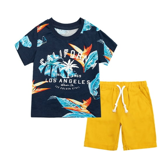 Gerichy Toddler Boys Summer Clothes Hawaiian Jungle Animal Cotton T-Shirt and Poplin Short Outfit Set