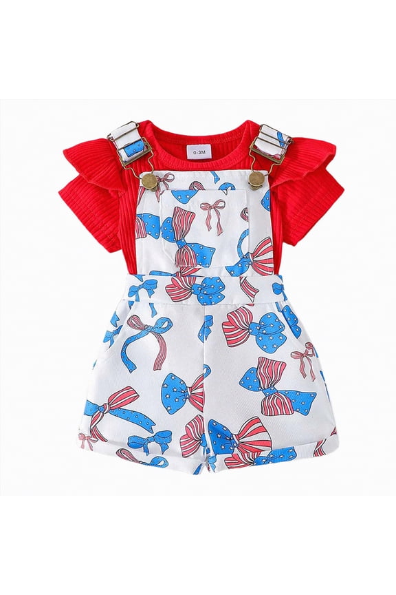 Toddler Clothes Baby Girls Outfit Short Sleeve Bodysuit Suspenders Suit Newborn Sets