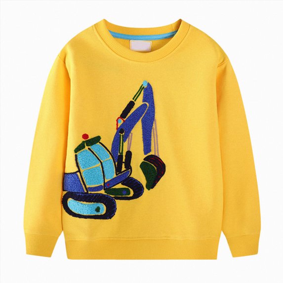Gerichy Toddler Cotton Sweatshirt Boys Pullover Long Sleeve Excavator Pattern Tops Fall Winter Clothes 2T-8T