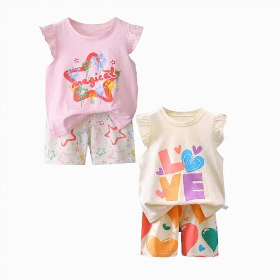 Gerichy Toddler Girl Clothes 4Pcs Baby Girls Summer Spring Outfits Sleeveless Tank Shirt Ruffle Top +Shorts Clothing Set 6M-6T
