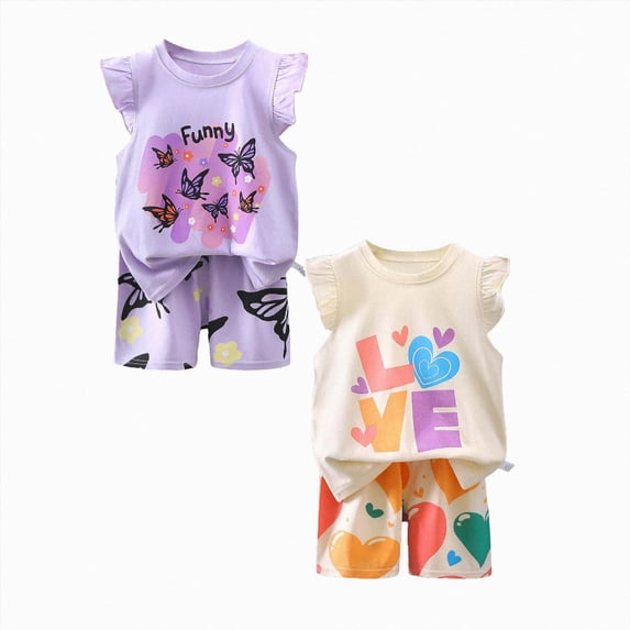 Gerichy Toddler Girl Clothes 4Pcs Baby Girls Summer Spring Outfits Sleeveless Tank Shirt Ruffle Top +Shorts Clothing Set 6M-6T