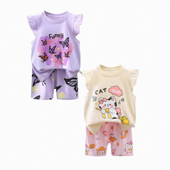 Gerichy Toddler Girl Clothes 4Pcs Baby Girls Summer Spring Outfits Sleeveless Tank Shirt Ruffle Top +Shorts Clothing Set 6M-6T