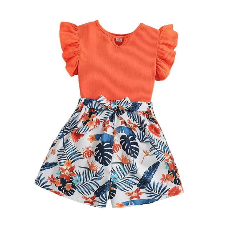 Gerichy Toddler Girl Clothes Outfits Tropical Print Ruffle Trim
