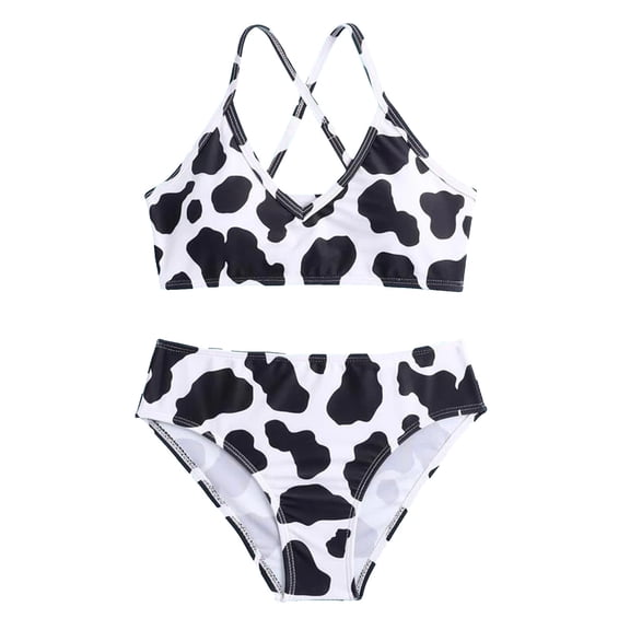 Gerichy Toddler Girl Swimsuit,Girls Bathing Suit Baby Girl Outfits Cow Print Suspender Swimwear Summer Shorts 3PCS Bikini Swimsuit