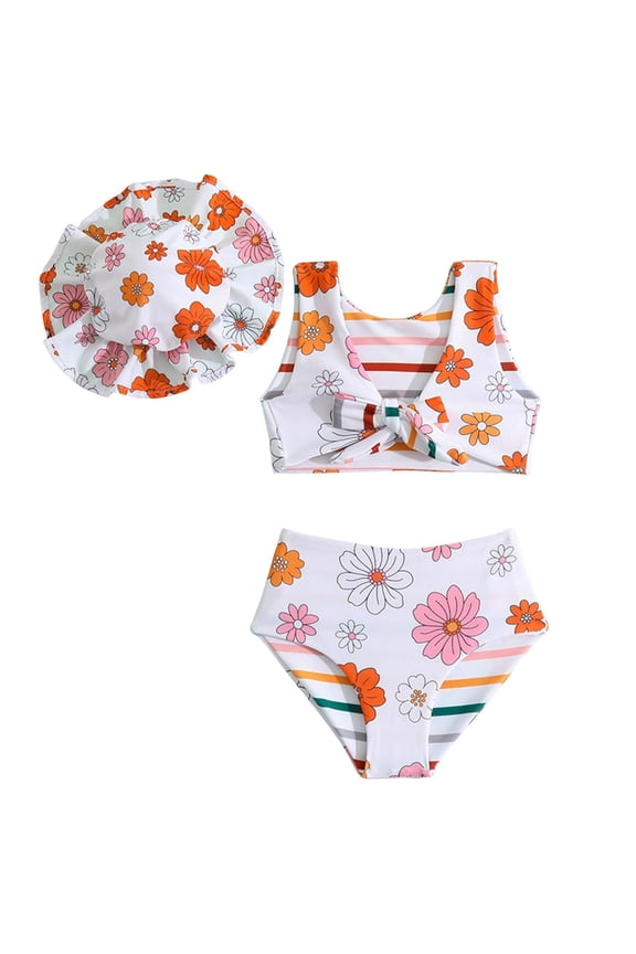 Toddler Girl Swimsuit,Girls Bathing Suit Baby Toddler Girl Rash Guard Swimsuit 0 3 6 12 18 24 Months Long Sleeve Floral/Ice Cream Print Bathing Suit Swimwear with Sun Hat