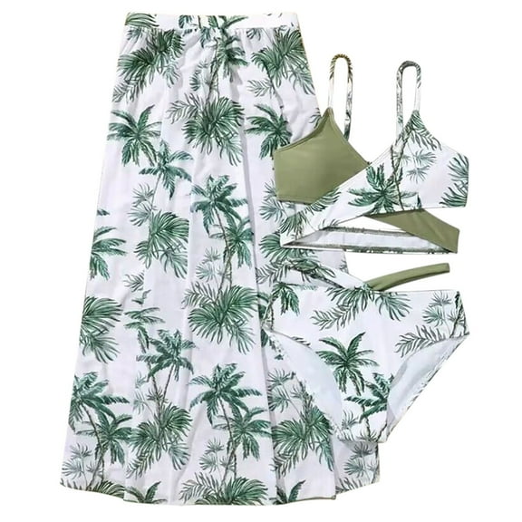 Gerichy Toddler Girl Swimsuit,Girls Bathing Suit Girls Swimsuit Floral Print V Neck Adjustable Straps Bikini with Cover Up Skirt 3Pcs Bathing Suits for Teen Girls