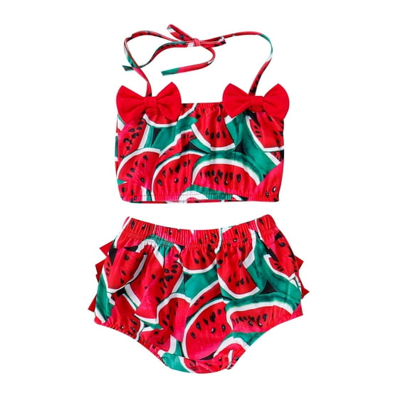Gerichy Toddler Girl Swimsuit,Girls Bathing Suit Toddler Baby Girl's 3 Piece Swimsuits Pink Prints Bikini Bathing Suit Briefs Girls Bikini Beach Swimwear Set