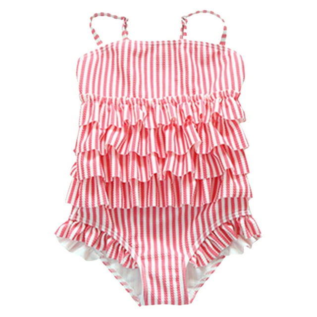 Gerichy Toddler Girl Swimsuit,Girls Bathing Suit Toddler Kids Baby Girls Ruffle Stripe Bikini Beach Summer Swimsuit Swimwear