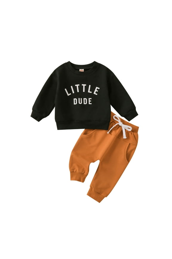Toddler Kids Baby Boy Fall Outfits 1T 2T 3T LITTLE DUDU Letter Print Long Sleeve Tops Pants Winter Clothes Sets Boy Girl Fall Clothes Sweatshirt Pullover Tops + Pants Outfits Set Tracksuit