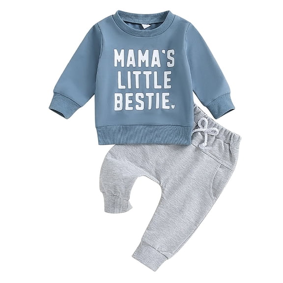 Gerichy Toddler Kids Baby Boy Fall Outfits 1T 2T 3T Letter Print Long Sleeve Tops Pants Winter Clothes Sets Casual MAMA'S LITTLE BESTIE Letter Printed Boy Long Sleeved Hoodie Pants Two Piece Set