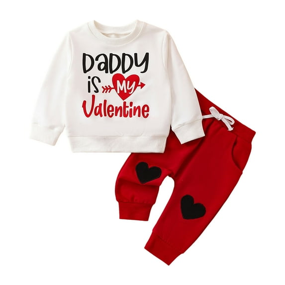 Gerichy Toddler Kids Baby Boy Fall Outfits 1T 2T 3T Letter Print Long Sleeve Tops Pants Winter Clothes Sets Toddler Boys Long Sleeve Valentine's Day Letter Prints T Shirt Pullover Tops Pants Outfits