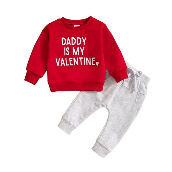 Gerichy Toddler Kids Baby Boy Fall Outfits DADDY/MAMA IS MY VALENTINE Letter Print Long Sleeve Tops Pants Winter Clothes Sets