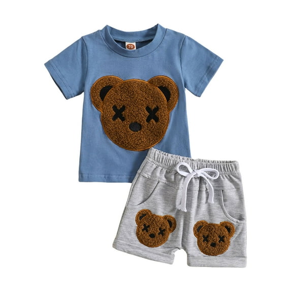Gerichy Toddler Kids Baby Boy Summer Outfits Bear Print Short Sleeve Tops Pants Clothes Sets Casual Summer Clothes Short Sleeve Tshirt Top Pants Outfits