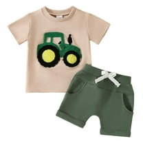 Gerichy Toddler Kids Baby Boy Summer Outfits CAR LITTLE DUDE COOL Tractor Print Short Sleeve Tops Pants Clothes Sets Short Sleeved Pocket Two Piece Outfits&Set