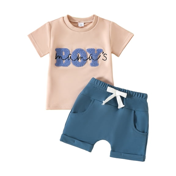 Gerichy Toddler Kids Baby Boy Summer Outfits Sets Toddler Baby Boy Summer Outfit Embroidered Letter Print Short Sleeve T Shirt Tops Pockets Shorts Knit Clothes Set Short Sleeved Boys Suit