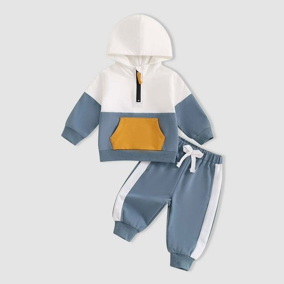 Gerichy Toddler Kids Boy Shorts Clothing Set 0 6 12 18 24 Months 2T 3T Baby Boys Clothes Boys 2PCS Fall Winter Outfits Set Toddler Boys Long Sleeve Color-blocked Hoodie Top Pants Se