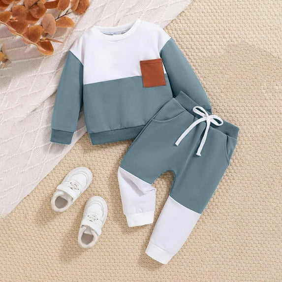 Gerichy Toddler Kids Boy Shorts Clothing Set 0 6 12 18 24 Months 2T 3T Baby Boys Outfit Contrast Color Long Sleeve Sweatshirt with Elastic Waist Sweatpants Set Toddler Clothes Boys Girls Outfits