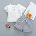 thumbnail image 1 of Gerichy Toddler Kids Boy Shorts Clothing Set 0 6 12 18 24 Months 2T 3T Baby Boys Summer Clothes Sets Outfits Unisex Spring Cotton Ribbed Short Sleeve Striped Shorts Outfits Clothes, 1 of 6