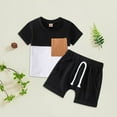thumbnail image 1 of Gerichy Toddler Kids Boy Shorts Clothing Set 0 6 12 18 24 Months 2T 3T Baby Boys Summer Clothes Toddler Outfits Short Sleeve Contrast Color T shirt Tops + Solid Color Drawstring Shorts Set for Party, 1 of 6
