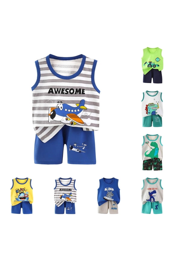 Toddler Kids Boy Shorts Clothing Set 0 6 12 18 24 Months 2T 3T Toddler Baby Boys Summer Outfits Short Sleeve Cartoon Print T-Shirt Tops & Shorts Sets 2Pcs Cute Baby Boys Cotton Summer Clothes