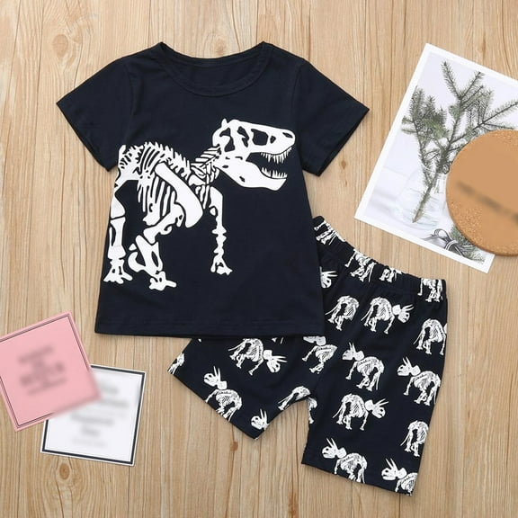 Gerichy Toddler Kids Boy Shorts Clothing Set 0 6 12 18 24 Months 2T 3T Toddler Boys Shirts Set Dinosaur Print Casual T-Shirt Shorts Set 2Pcs Outfit Kids Summer Boys Girls Two Piece Outfits