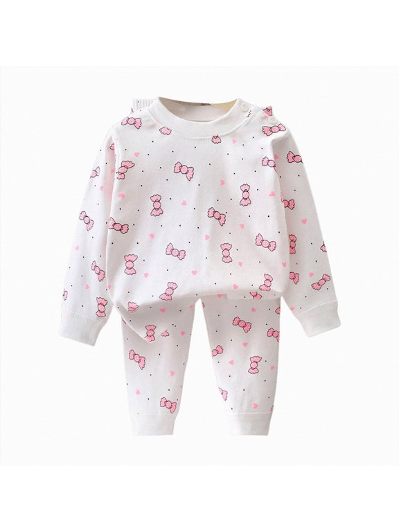 Toddlers Girl Cotton Pajamas Set 2 Piece Soft Comfy Cartoon Heart Pjs Long Sleeve Lounge Sleepwear 3M-6T