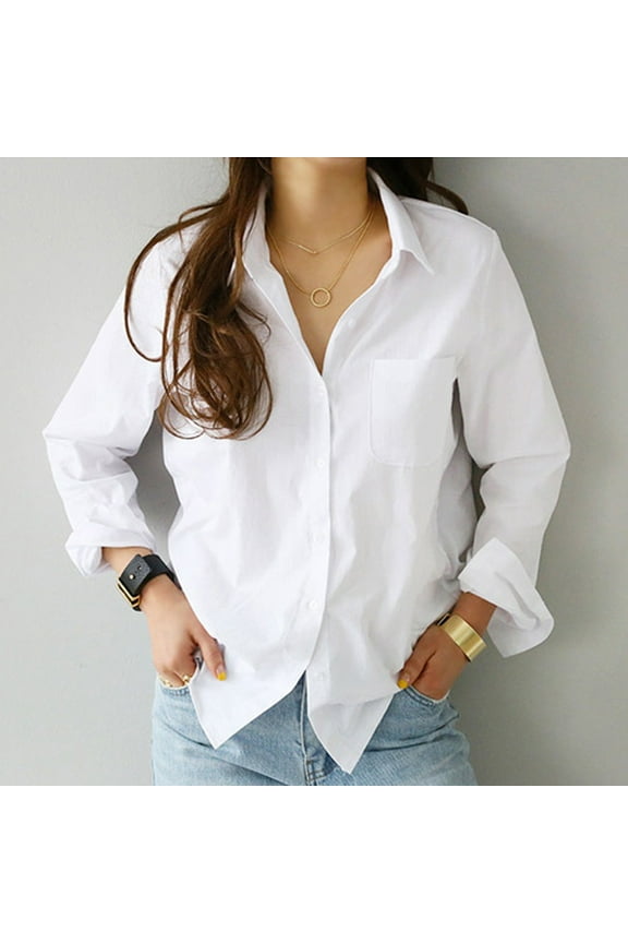 White Button Down Shirt Women Women's Classic-Fit Long-Sleeve Button-Down Poplin Shirt Hoodies for Women Long Sleeve Shirts for Women