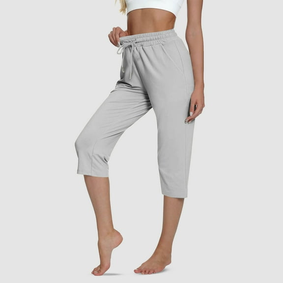 Gerichy Women's Capri Yoga Pants Loose Soft High Waist Drawstring Workout Sweatpants Casual Work Pants Flare Leggings with Pockets for Summer Casual Comfortable Wide Leg Jogging Exercise Yoga Pants
