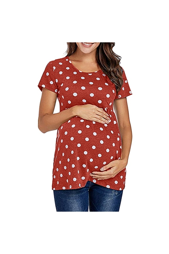 Women's Maternity Tops Short Sleeve Side Ruching Round Neck Shirt Pregnant Shirt Maternity Blouse