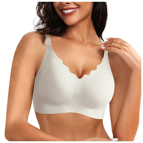 Gerichy Women's Seamless Bras No Underwire Scalloped Push Up Bras Soft Wireless Comfort Bralettes Full Coverage Everyday Bra White,XL