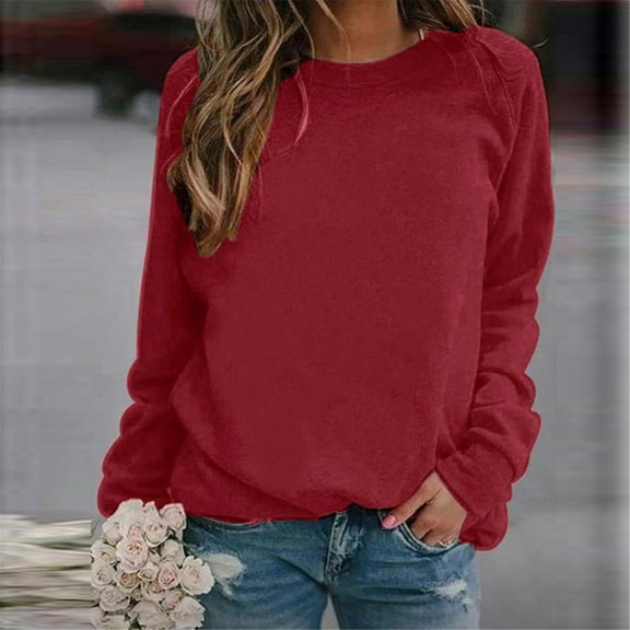 Gerichy Womens Casual Long Sleeve Sweatshirt Crew Neck Cute Pullover Solid Color Loose Fit Tops Long Sleeve Color Print Hoodies for Women Long Sleeve Shirts for Women
