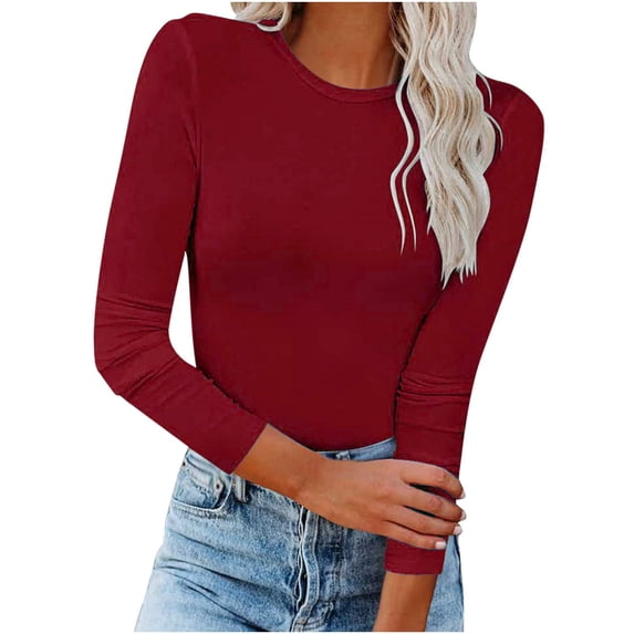 Gerichy Womens Long Sleeve Blouse Women's Fall Fashion Long Sleeve Stretch Slim Fitted T-Shirt Blouse Solid Basic Tops Hoodies for Women Long Sleeve Shirts for Women