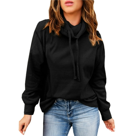 Gerichy Womens Long Sleeve Sweatshirts Plus Size Pullover Tops Drawstring Cowl Neck Solid Color Casual Loose Long Sleeve Shirts Womens Sweatshirts Fall Clothes for Women 2024 Trendy