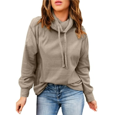 Gerichy Womens Long Sleeve Sweatshirts Plus Size Pullover Tops Drawstring Cowl Neck Solid Color Casual Loose Long Sleeve Shirts Womens Sweatshirts Fall Clothes for Women 2024 Trendy