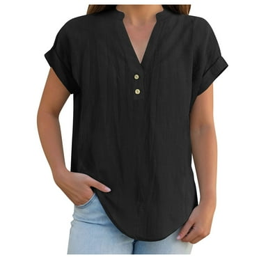 Gerichy Womens Summer Tops, Cotton Linen Tops Women V-Neck Button Down Shirts Plus Size Loose Fit Casual Blouse Summer 2025