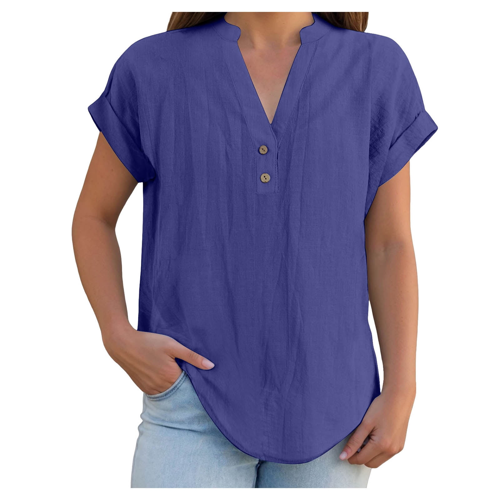 Gerichy Womens Summer Tops, Cotton Linen Tops Women V-Neck Button Down ...