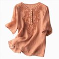 thumbnail image 1 of Gerichy Womens Summer Tops, Vintage 3/4 Sleeve Linen Tunic Tops for Women Floral Embroidered Tops Peasant Blouse Boho Shirts Bohemian Casual Tee, 1 of 7