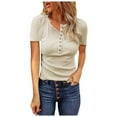 thumbnail image 1 of Gerichy Womens Summer Tops, Women Summer Henley Tunic Top V Neck Short Sleeve Button UP Solid Slim Fit Casual Ribbed Knit Shirt Blouses, 1 of 4